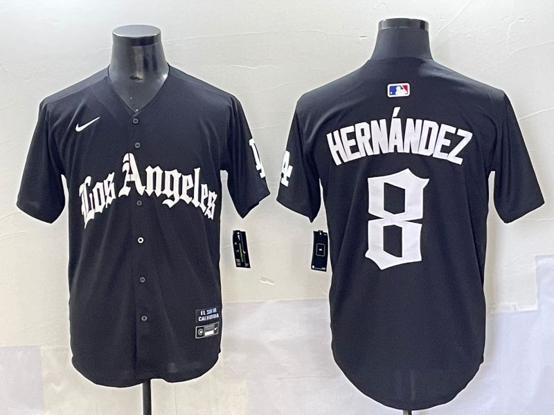 Men 2025 Los Angeles Dodgers #8 Hernandez Black Five generations Joint Name Nike MLB Jersey style 1
